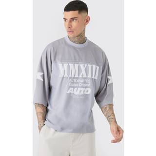 Mens Grey Tall Oversized Boxy Half Sleeve Moto T-Shirt