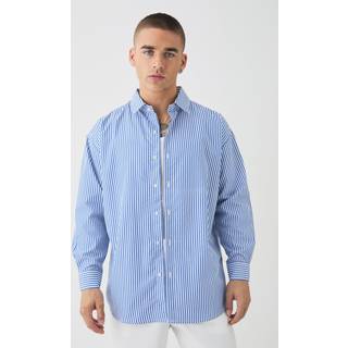 Mens Oversized Striped Long Sleeve Shirt In Blue