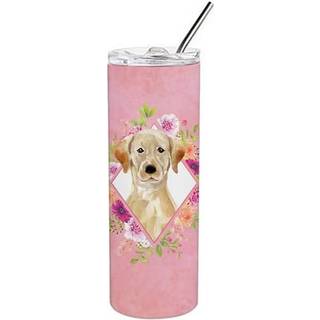 """" Caroline's Treasures Yellow Lab Pink Flowers Double Walled rustfrit stål 20 oz tynd rejseisoleret tumblere multicolor """"