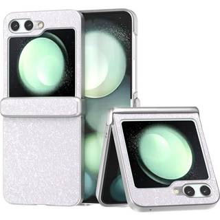 Samsung Galaxy Z Flip6 Læderbetrukket Glitrende Plastik Bagside Cover - Hvid