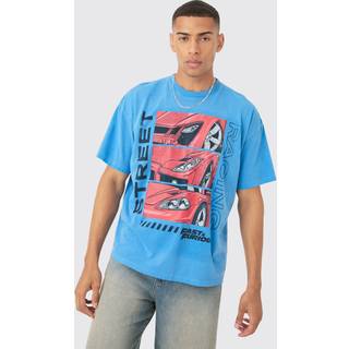 Mens Blue Oversized Fast And Furious Wash License T-shirt