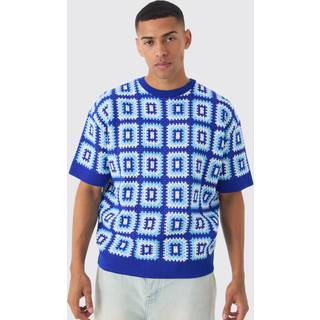 Mens Cobalt Oversized Crochet Knit T-shirt