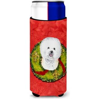 Caroline's Treasures SC9093MUK Bichon Frize Christmas Wreath Ultra Hugger til slanke d?ser kan k?ligere ?rme Hugger Machine Washable Drink Sleeve