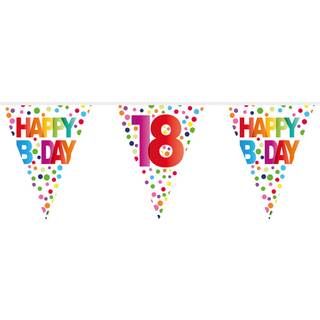 Farbenfrohe Happy B-Day 18 Wimpelgirlande 10m