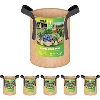 Ipower 5-pakke 1 gallon plante vokse poser fortykket ikke-v?vet luftning stof gryder tunge holdbare containerremh?ndtag til havebrun