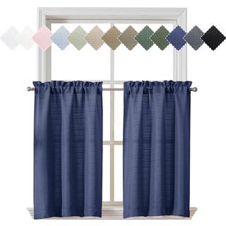 Chyhomenyc Bennet 2 paneler Blå køkkengardiner 36 tommer længde niveau gardiner faux linnekstruktureret lille café gardiner lys filtrering korte