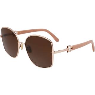 Ferragamo Kvinde SF304SN 772 Solbriller Metal Guld Rund Normal Normal