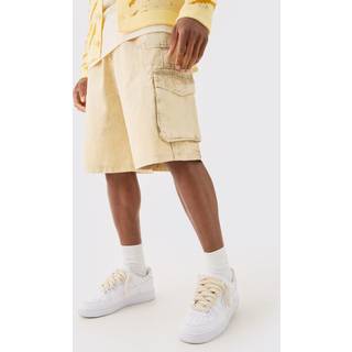 Mens Ecru Elasticated Waist Washed Cargo Jorts