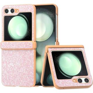 EIDERWOOD Samsung Galaxy Z Flip6 Læderbetrukket Glitrende Plastik Cover - Ferskenrosa