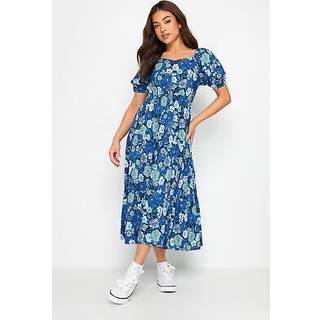 PixieGirl Petite PixieGirl Petite Blue Floral Print Puff Sleeve Midi Dress