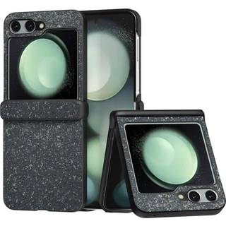 EIDERWOOD Samsung Galaxy Z Flip6 Læderbetrukket Glitrende Plastik Bagside Cover - Sort