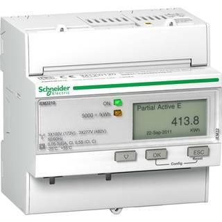 Schneider Electric iEM3210 kWh-måler MID CT 1A/5A trafo måling, energi måler med puls og LCD display, 3P+N 400V CT x/5,
