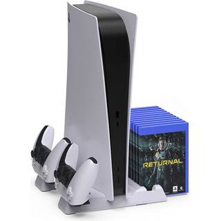 DOBE Multifunktionel PS5 / PS5 Slim cooling stand. Plads til spil samt to PS5 controllere.