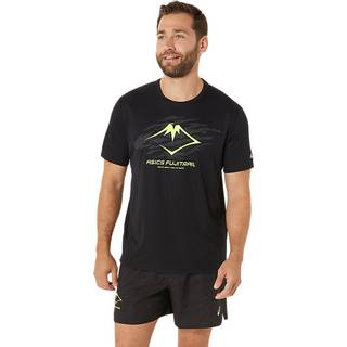 Asics Men's Fujitrail Logo Short Sleeve Top P. Black/Graphic Grey/Safety Yellow, S