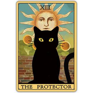 Qiongqi Protector Tarot Cat Metal Tin Sign Wall Decor Farmhouse Rustic Black Cat Tarot Signs For Cat Lovers Home Decor Gaver