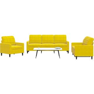 sofasæt 3 dele med hynder velour gul