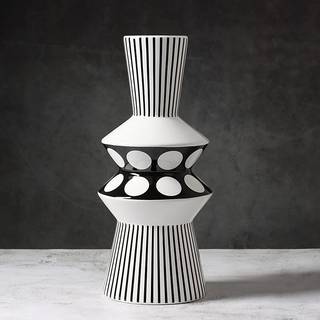 Magcolor blomstervase stor sort og hvid stribet geometrisk keramisk vase -moderne vase dekoration. Perfekt boligdekorationsvase
