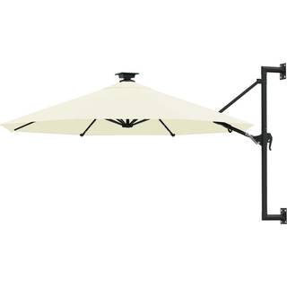 væghængt parasol m. LED-lys 300 cm sandfarvet