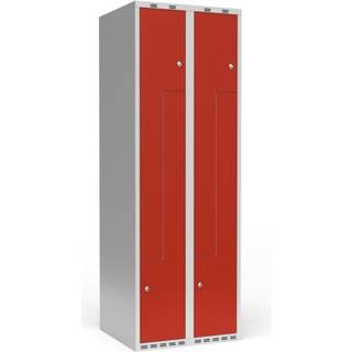 Garderobeskab 2x300 mm Lige tag 2-delt søjle Z-dør Rød dør Cylinderlås