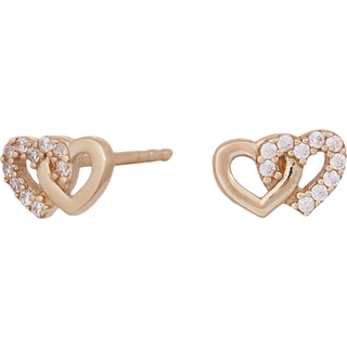 Siersbøl 14kt. guldørestikker dobbelt hjerte med cubic zirkonia