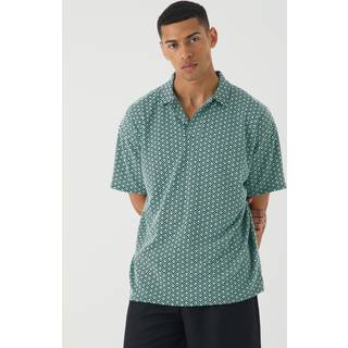 Mens Green Oversized Revere Stripe Polo