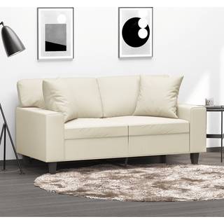 2-personers sofa med pyntepuder 120 cm kunstlæder cremefarvet