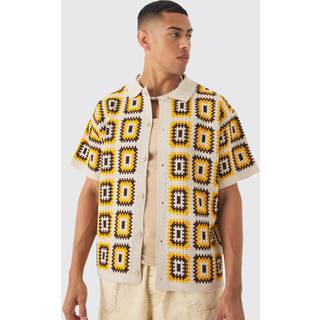 Mens Stone Oversized Boxy Crochet Knit Shirt