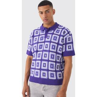 Mens Lilac Oversized Crochet Knit Polo