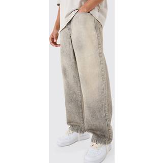 Mens Ecru Baggy Rigid Tinted Washed Denim Jeans