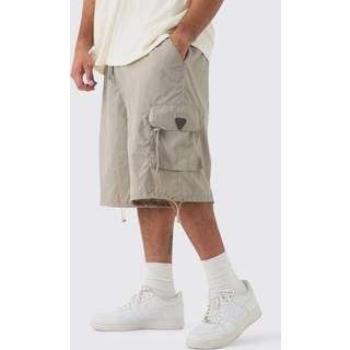 Mens Plus Crinkle Nylon Cargo Parachute Shorts In Stone