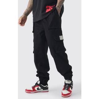 Mens Tall Cuffed Hem Woven Tab Cargo Trousers In Black