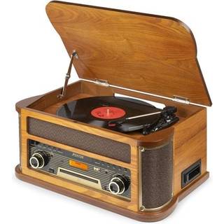 Retro Musikanlæg med Pladespiller, CD, Kassettebånd, FM og DAB+ Radio, Bluetooth