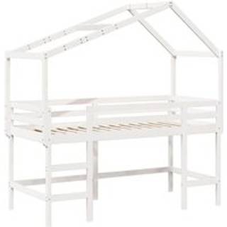 Højseng Med Stige Og Tag Massivt Fyrretræ - Hvid / 90 x 190 cm