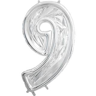 1 stk. Talramme '9' til latexballoner, 126 cm, sølv