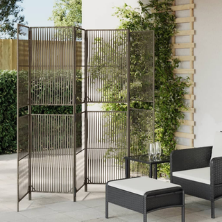 Rumdeler 4 Paneler Polyrattan Grå - Vævning i linjer / 294 x 180 cm