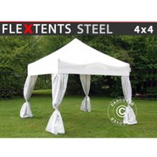 Foldetelt FleXtents Easy up pavillon Steel 4x4m Hvid, inkl. 4 pyntegardiner