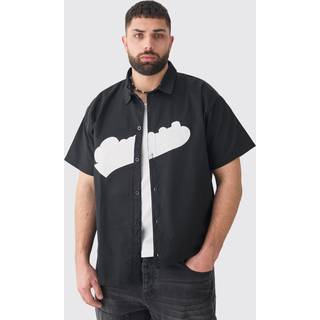 Mens Black Plus Oversized Twill Official Applique Shirt