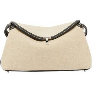 Toteme T-Lock leather-trimmed canvas clutch - beige - One Size