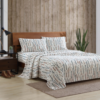 Eddie Bauer - Twin Sheets Cotton Flannel Bedding Set b?rstet til ekstra bl?dhed Hyggeligt boligindretning (Ski Line White Twin)