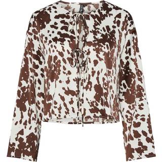 Pieces - Pcmari Ls V-Neck Tie Top - 4748321 Cloud Dancer Brown Cow