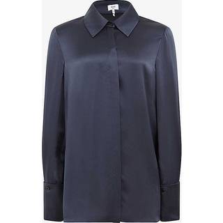 Reiss Reiss Navy Hailey Silk Double-Cuff Button-Through Shirt