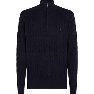 Tommy Hilfiger Quarter Zip Cable Knit Jumper Navy