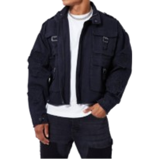 Mens Black Boxy Distressed Cross Applique Twill Jacket
