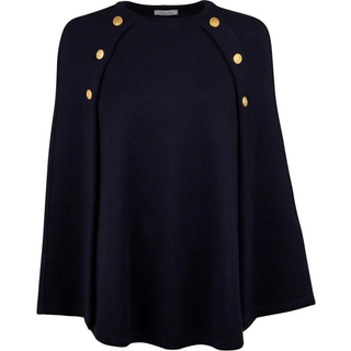 Stenströms Mary Marine blå poncho i merinould | Dame |Strik & Trøjer | Størrelse: L | Marine blå | Solid
