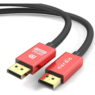 NÖRDIC 1.5m nylon flettet Displayport 2.1 kabel DP80 UHBR20 80Gbps 16/10/8K60H 4K165/144Hz DSC1.2a HDR HDCP2.2 FreeSync G-Sync