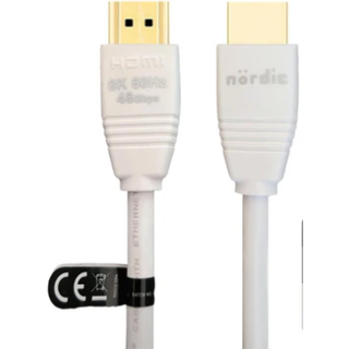 NÖRDIC CERTIFIED CABLES 1m Ultra High Speed HDMI2.1 8K 60Hz 4K 120Hz 144Hz 48Gbps Dynamic HDR eARC Game Mode VRR Dolby ATMOS guldbelagt PVC hvid