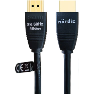 NÖRDIC CERTIFIED CABLES 1m Ultra High Speed HDMI2.18K 60Hz 4K 120Hz 144Hz 48Gbps Dynamic HDR eARC Game Mode VRR Dolby ATMOS guldbelagt PVC sort