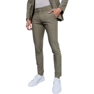 Mens Khaki Skinny Fit Cropped Suit Trousers