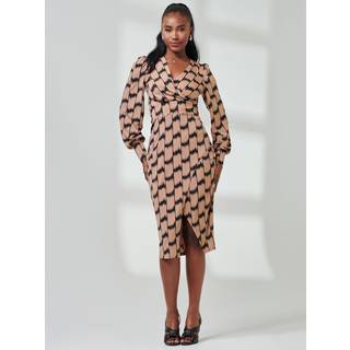 Jolie Moi Jolie Moi Black Print Long Sleeve Jersey Pencil Dress - 16