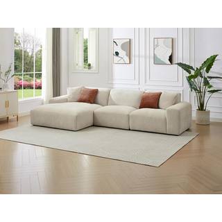 Stort venstrestillet hjørnesofa i beige riflerfløjl TIRONO fra Maison Céphy